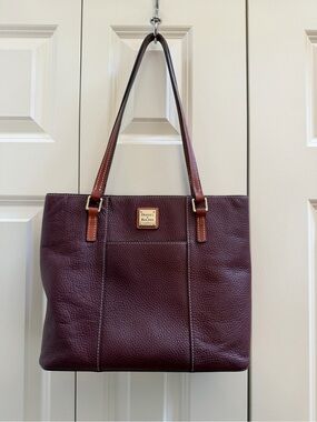 Dooney & Bourke Plum Pebbled Leather Tote with Brown Straps